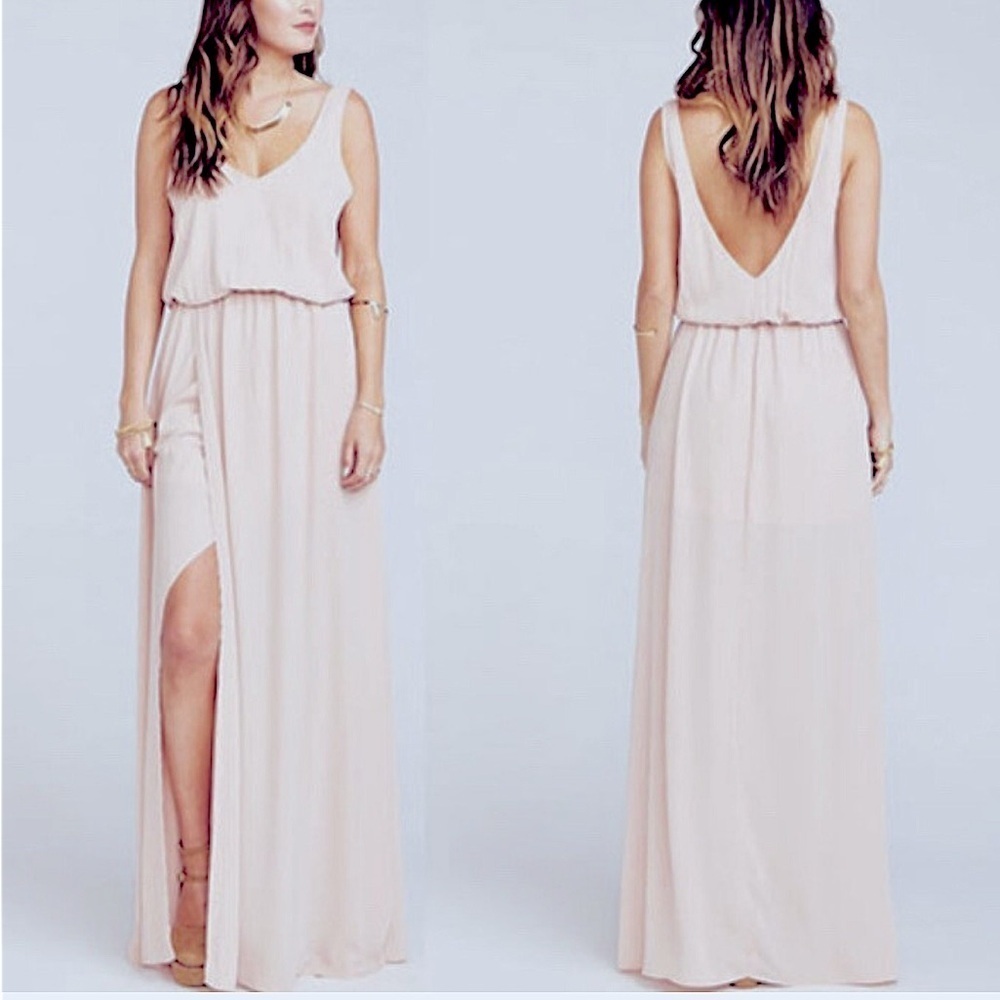 Show Me Your Mumu Kendall in Champagne Chiffon Backless Maxi Dress, size XS